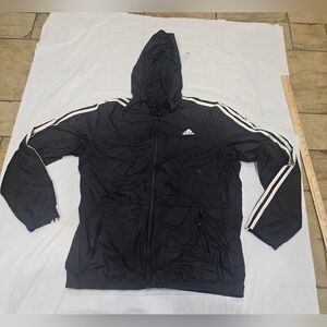 Adidas Men's Black Windbreaker with White Stripes